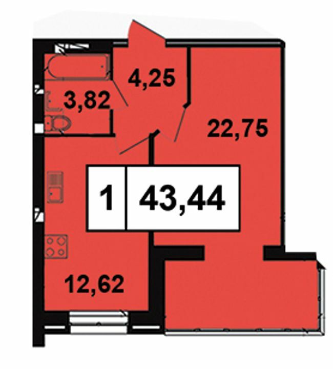 1-кімнатна 43.44 м² в ЖК Грандбуд від 15 500 грн/м², Миколаїв