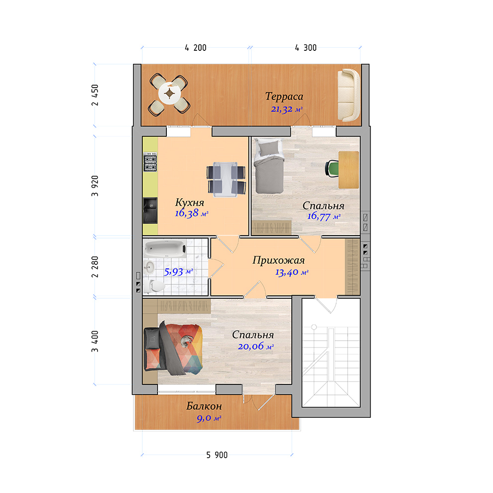 2-комнатная 72.54 м² в ЖК Княжичи от 17 350 грн/м², Николаев