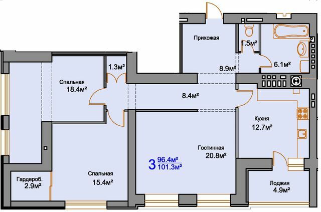 3-комнатная 101.3 м² в ЖК Мирный от 16 950 грн/м², Николаев
