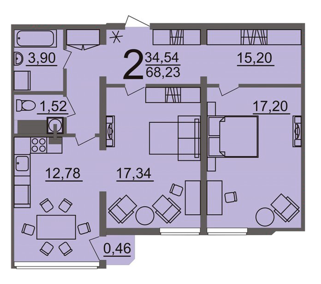 2-кімнатна 68.23 м² в Мкрн Цивільний посад від 12 400 грн/м², Миколаїв