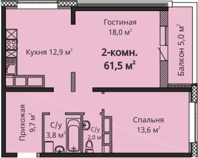 2-кімнатна 61.5 м² в ЖК Скай Сіті від 23 050 грн/м², Одеса