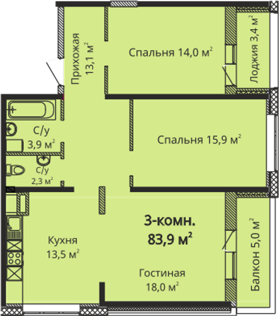 3-кімнатна 83.9 м² в ЖК Скай Сіті від 23 200 грн/м², Одеса