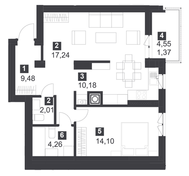 2-комнатная 58.6 м² в ЖК Малоголосківські пагорби от 20 450 грн/м², Львов