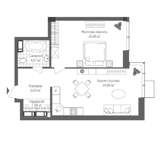 1-комнатная 58.12 м² в ЖК RiverStone от 49 700 грн/м², Киев