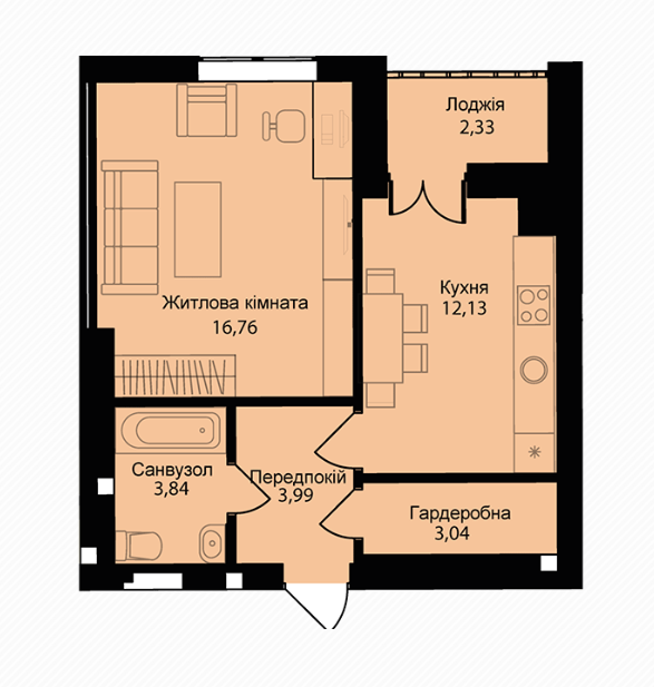 1-комнатная 42.3 м² в ЖК Мюллер Хаус от застройщика, с. Петропавловская Борщаговка