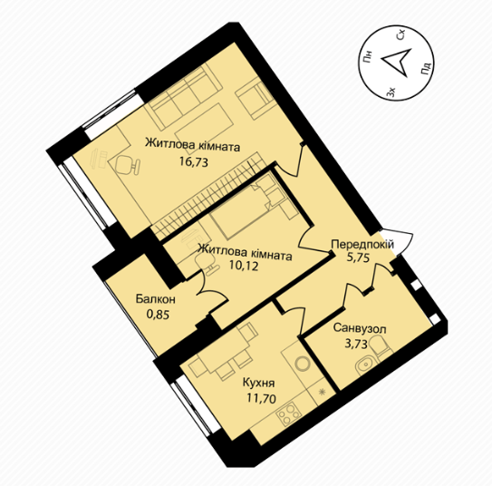 2-комнатная 50.7 м² в ЖК Мюллер Хаус от 18 700 грн/м², с. Петропавловская Борщаговка