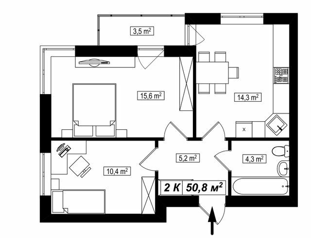 2-комнатная 50.8 м² в ЖК Амстердам от 15 350 грн/м², с. Белогородка