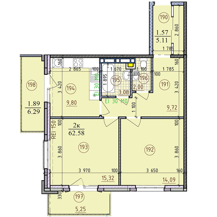 2-комнатная 62.58 м² в ЖК London от застройщика, г. Вышгород