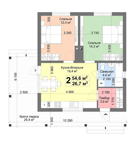 Коттедж 55 м² в КГ HappyTown от 23 091 грн/м², с. Калиновка