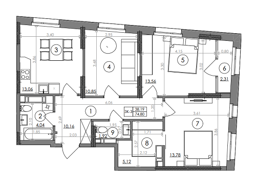 3-кімнатна 69.43 м² в ЖК Svitlo Park від 41 059 грн/м², Київ