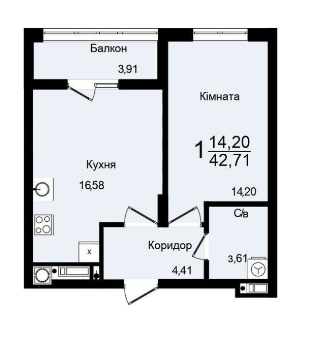 1-кімнатна 42.71 м² в ЖК Washington City від 15 800 грн/м², Львів