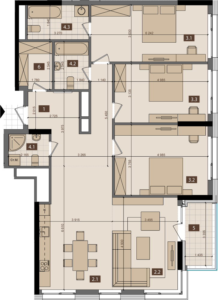 3-кімнатна 130.8 м² в ЖК Tetris Hall від 111 450 грн/м², Київ