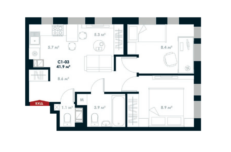 2-кімнатна 41.9 м² в ЖК Atria City.Teremky від 17 220 грн/м², смт Чабани