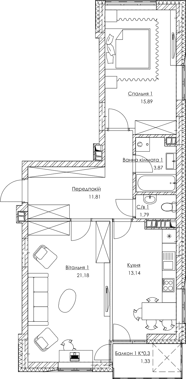 2-комнатная 69.01 м² в ЖК O2 Residence от 19 250 грн/м², Киев