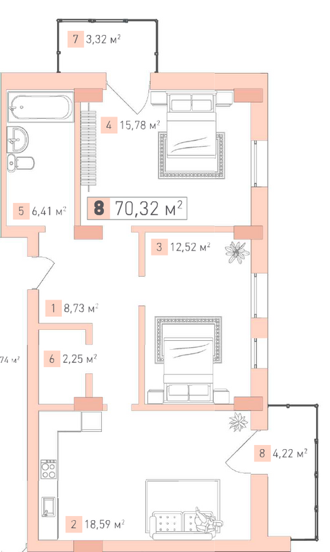 2-кімнатна 70.32 м² в ЖК Срібний Дім Бізнес від 25 400 грн/м², м. Трускавець