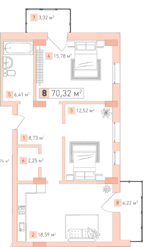 2-комнатная 70.32 м² в ЖК Срибный Дим Бизнес от 25 400 грн/м², г. Трускавец