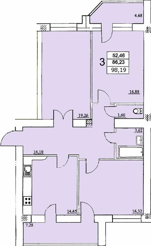 3-кімнатна 98.19 м² в ЖК на Єфимова від 18 500 грн/м², Одеса