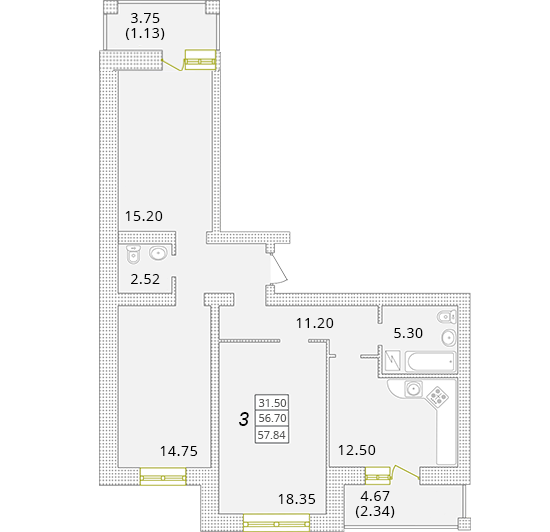 3-кімнатна 57.84 м² в ЖК Парк Совіньон від 16 500 грн/м², смт Таїрове