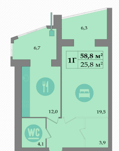 1-кімнатна 58.8 м² в ЖК SokolovSky від 15 000 грн/м², Дніпро