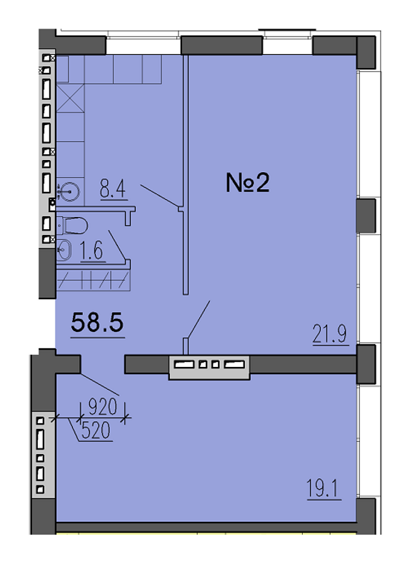 2-комнатная 58.5 м² в ЖК Воронцовский от 22 350 грн/м², Днепр