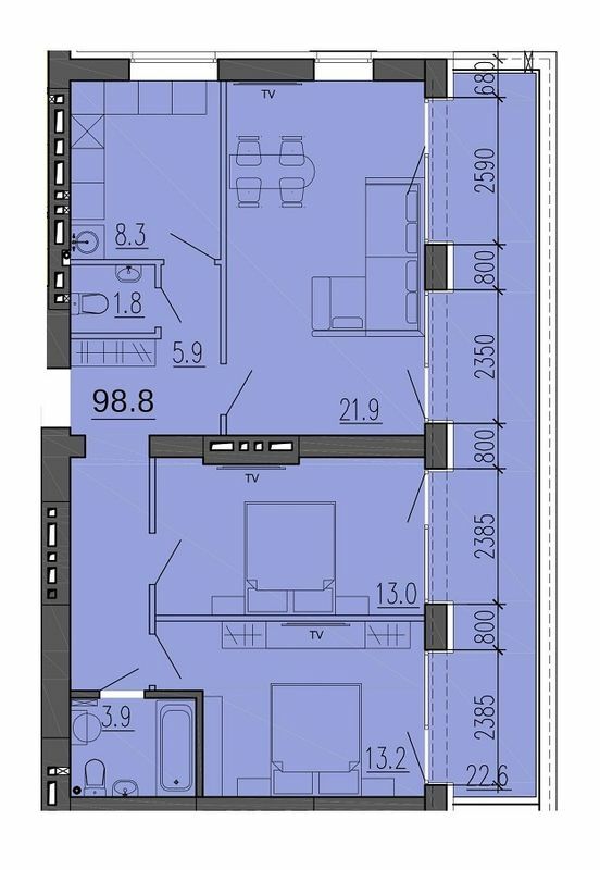 3-комнатная 98.8 м² в ЖК Воронцовский от 20 000 грн/м², Днепр