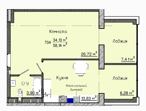 1-комнатная 58.1 м² в ЖК Пятый континент от 23 450 грн/м², Днепр