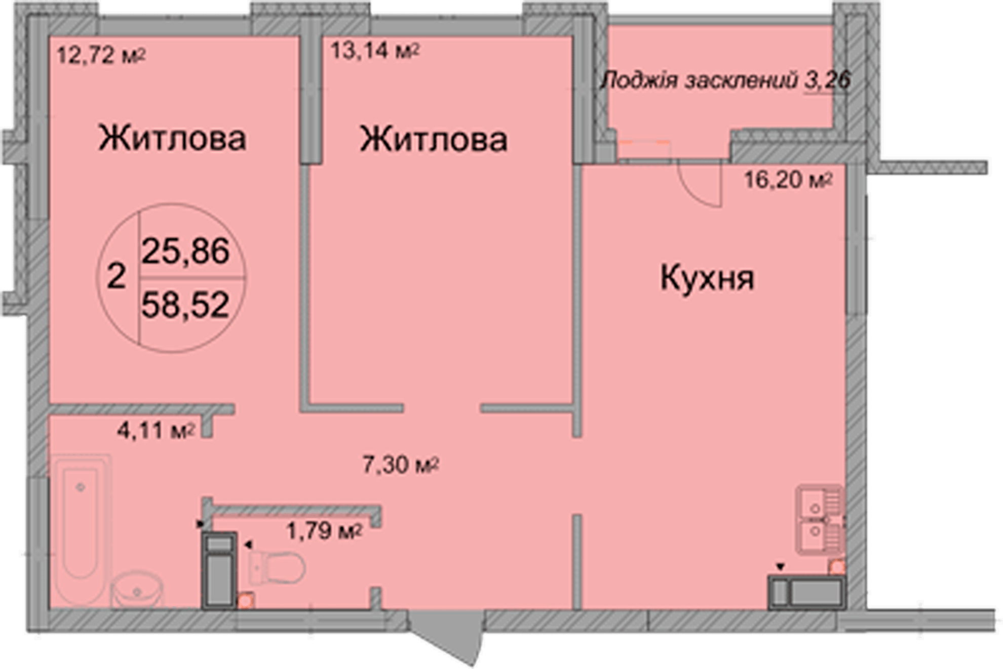 2-кімнатна 58.52 м² в ЖК Святобор від 26 625 грн/м², Київ