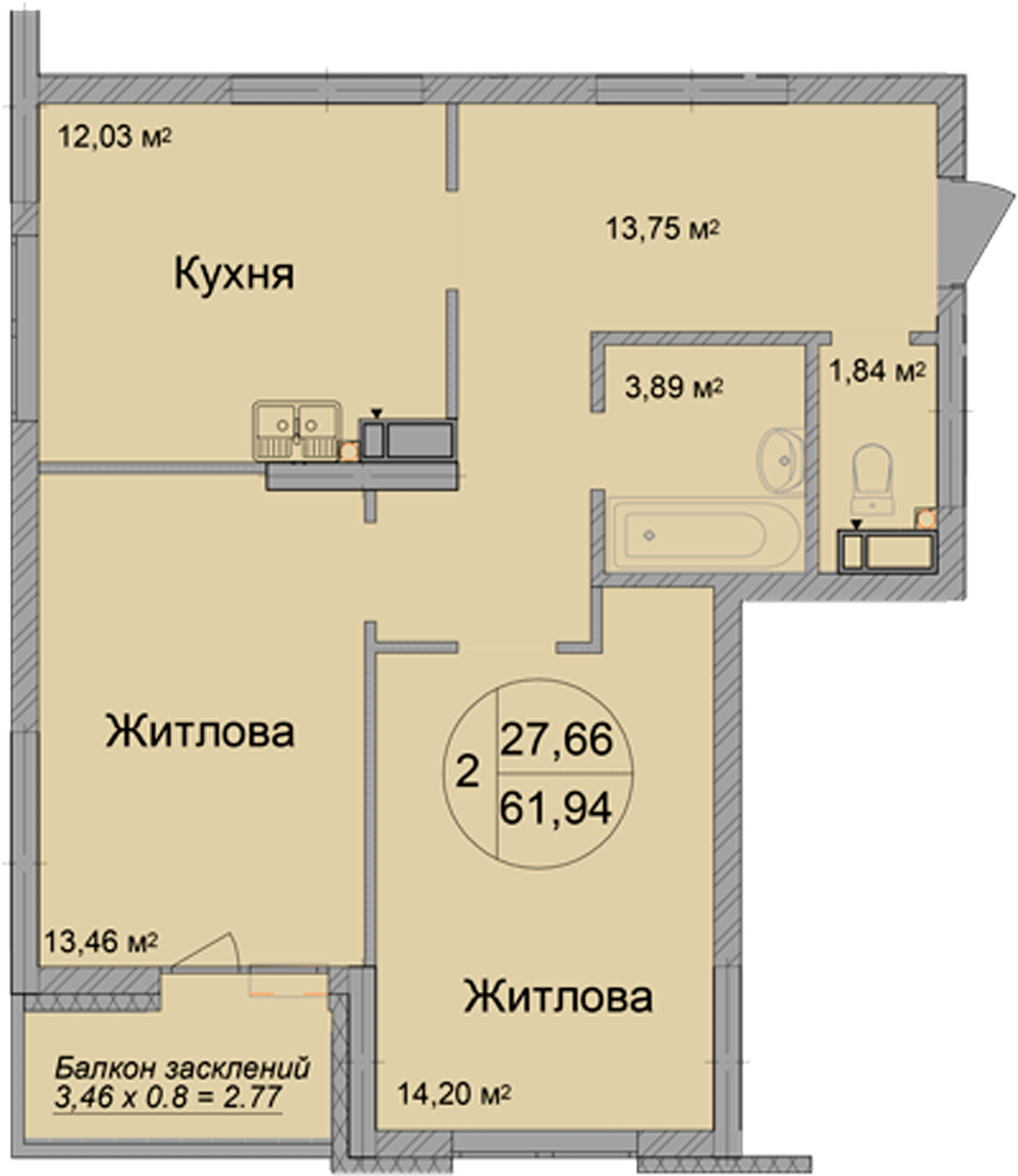 2-кімнатна 61.94 м² в ЖК Святобор від 29 800 грн/м², Київ