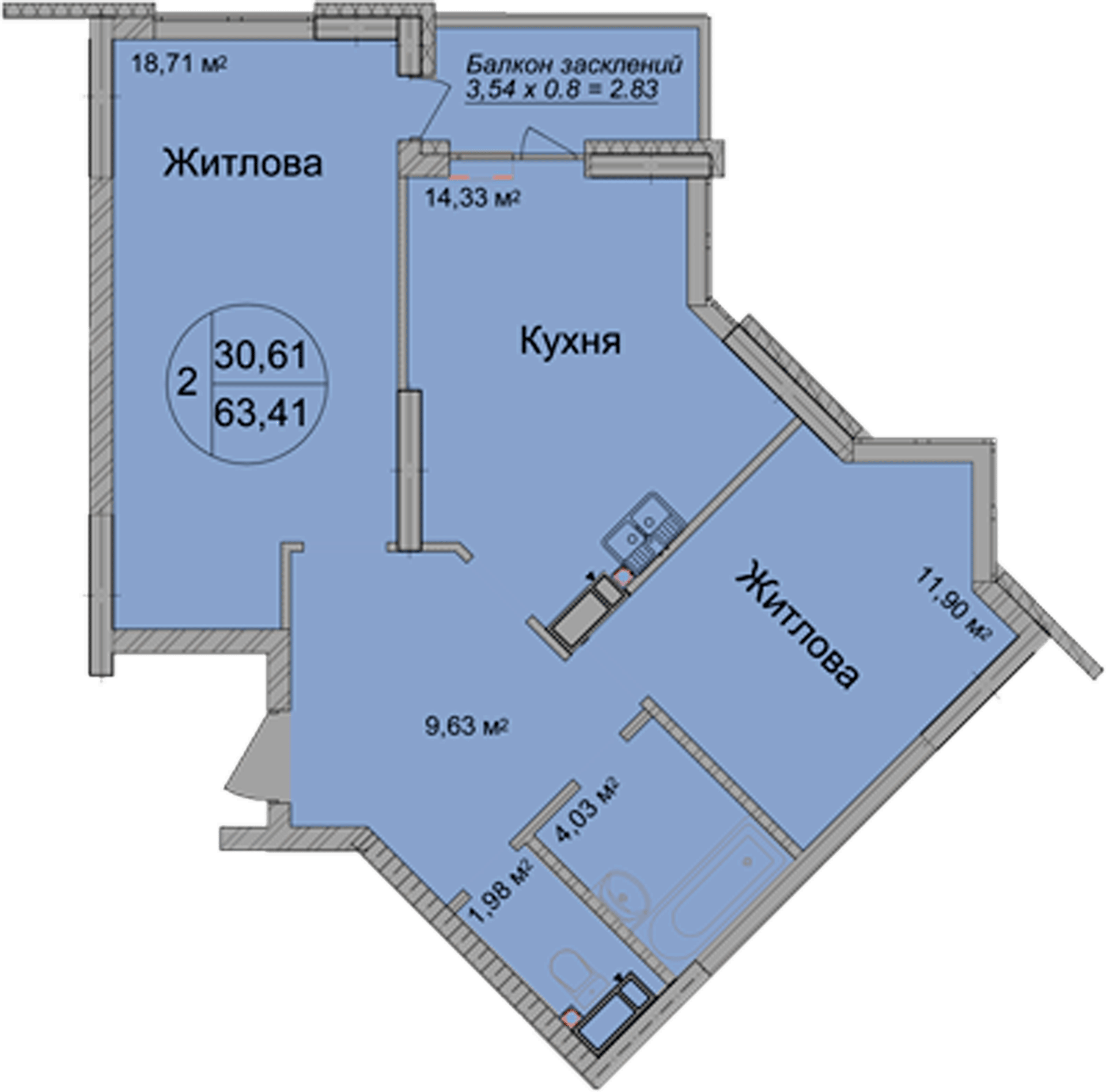 2-комнатная 63.41 м² в ЖК Святобор от 29 800 грн/м², Киев