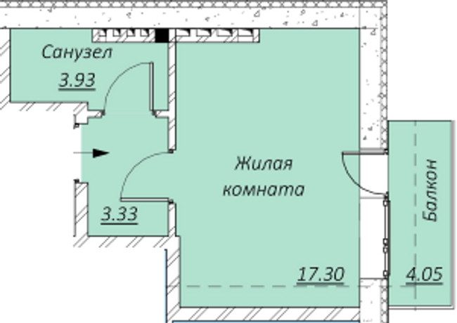 1-комнатная 28.61 м² в КД Образцовый от 17 000 грн/м², Днепр