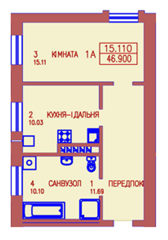 1-комнатная 46.9 м² в ЖБ Сонячний от застройщика, с. Подпечеры