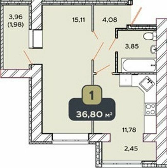 1-кімнатна 36.8 м² в ЖК Spring Town від 10 400 грн/м², Хмельницький