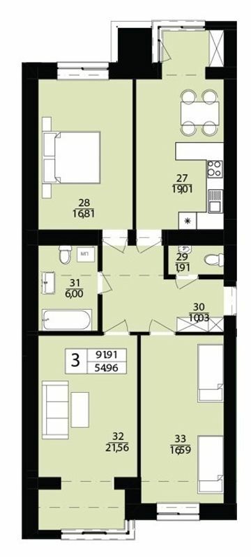 3-комнатная 91.91 м² в ЖК Дизайн парк от 12 400 грн/м², Хмельницкий