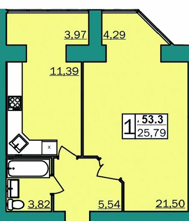 1-кімнатна 53.3 м² в ЖК Левада від 8 000 грн/м², Хмельницький