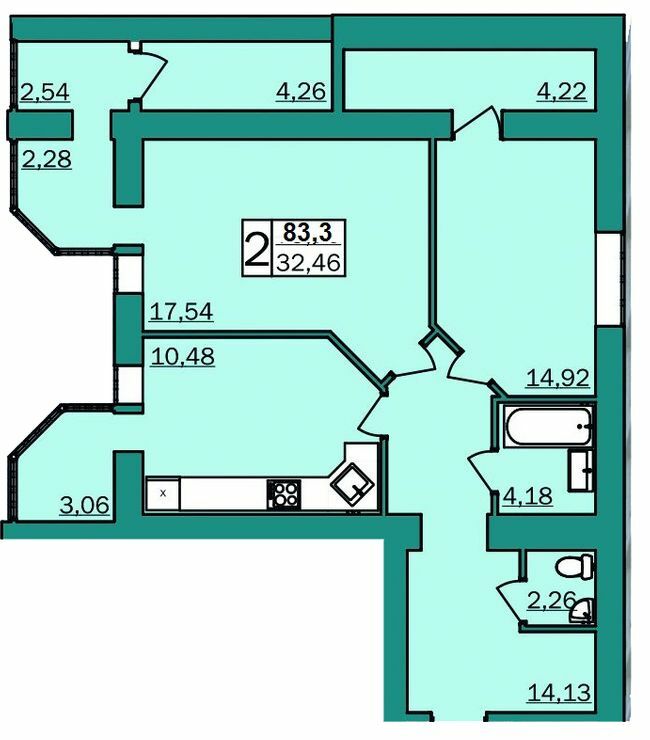 2-комнатная 83.3 м² в ЖК Левада от 8 000 грн/м², Хмельницкий