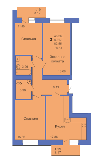 3-кімнатна 86.51 м² в ЖК на пл. Павленківська, 3В від 23 000 грн/м², Полтава