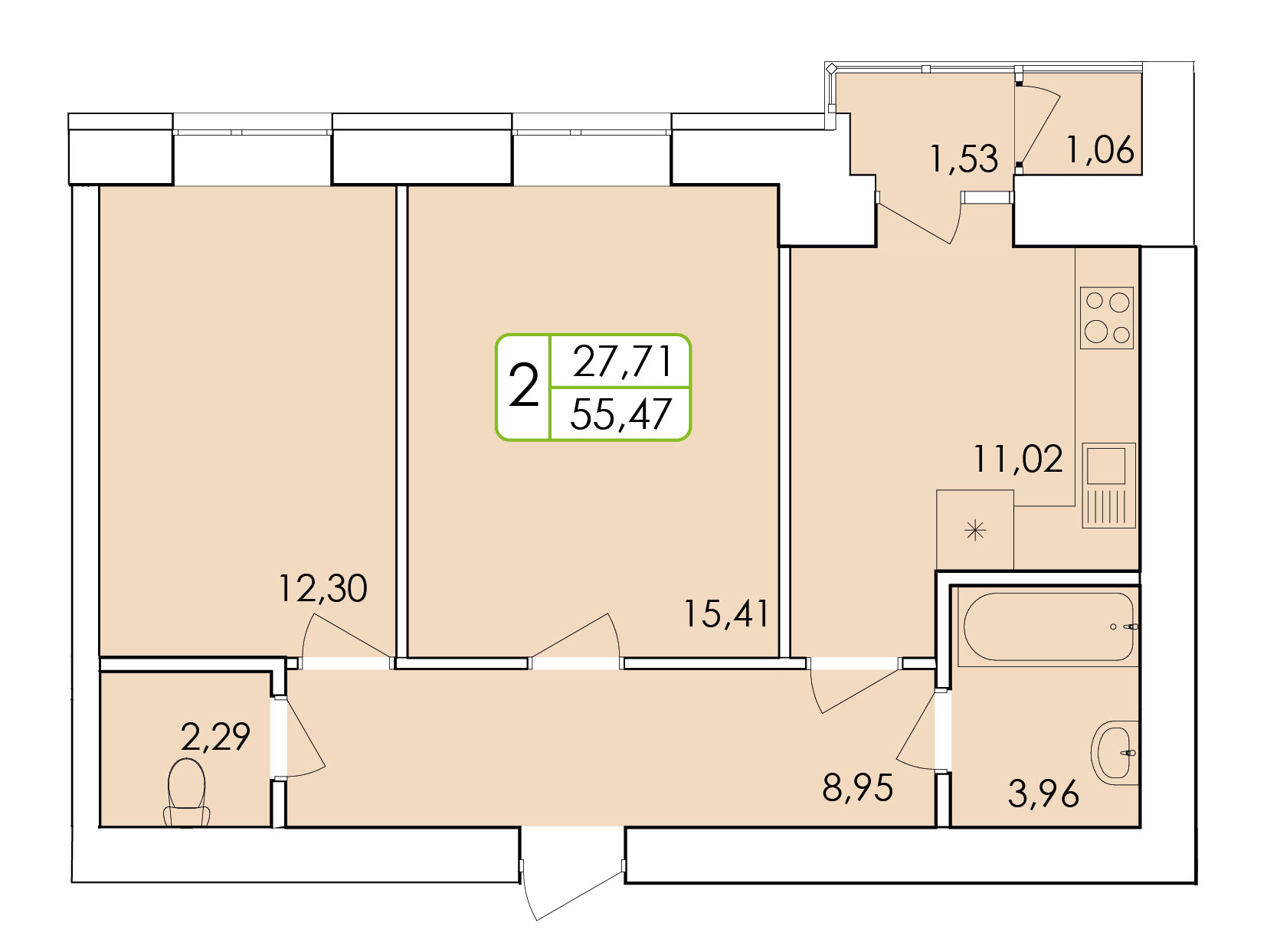 2-комнатная 55.47 м² в ЖК Ранкове Family от 14 500 грн/м², Хмельницкий