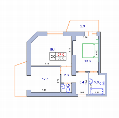 2-кімнатна 67.6 м² в ЖК Фонтан від 33 950 грн/м², Хмельницький