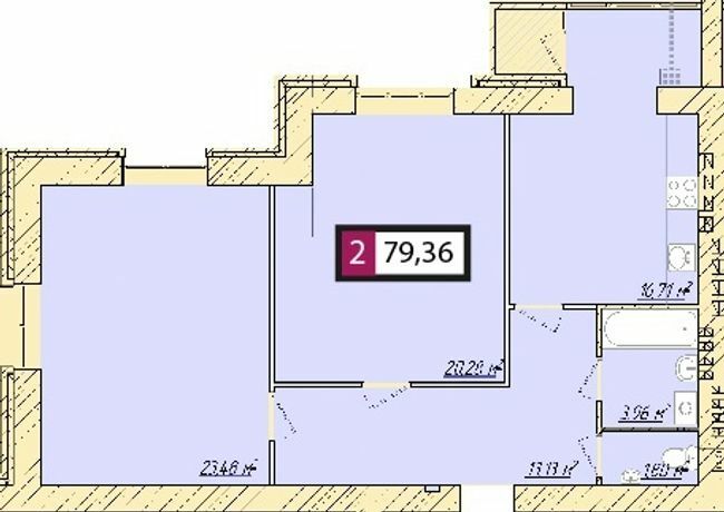 2-комнатная 79.36 м² в ЖК Премьер от 12 000 грн/м², г. Каменец-Подольский