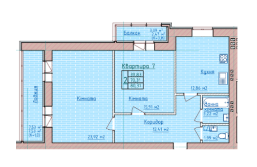 2-комнатная 80.3 м² в ЖК на ул. Раисы Кириченко, 65 от застройщика, Полтава