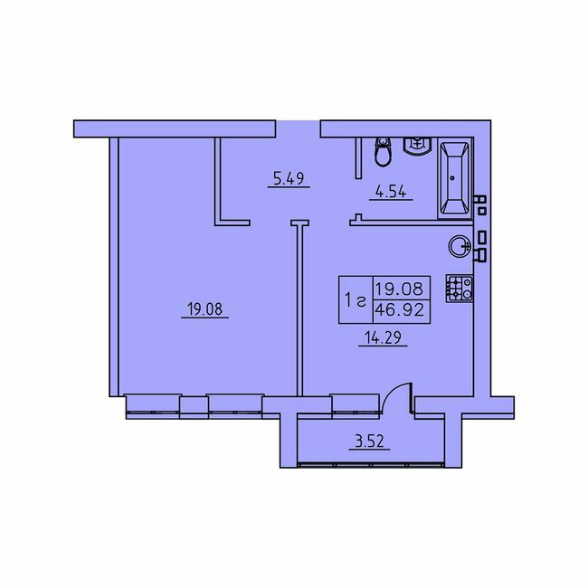 1-комнатная 46.92 м² в ЖК Городок от застройщика, Сумы
