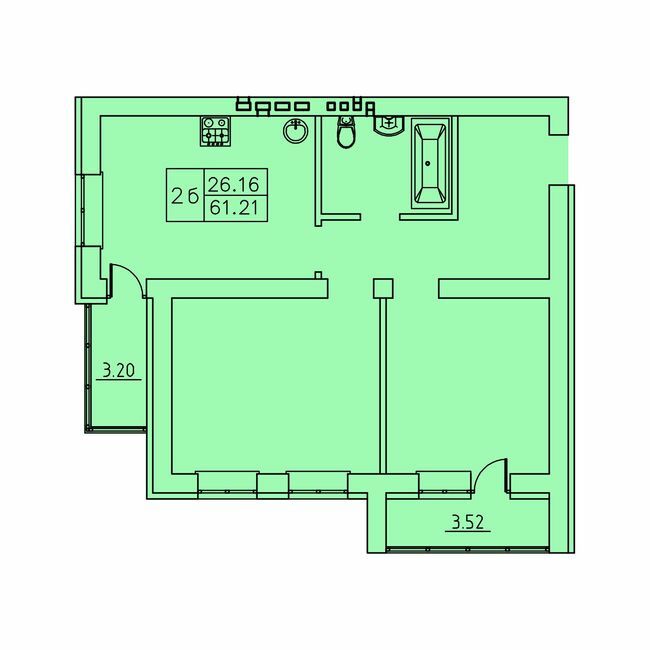 2-кімнатна 61.21 м² в ЖК Городок від забудовника, Суми