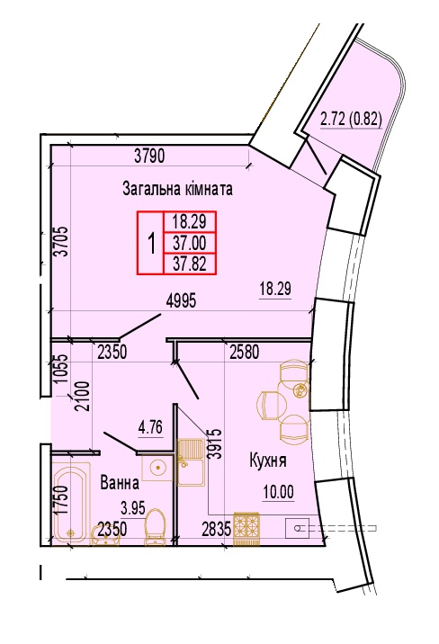 1-комнатная 37.82 м² в ЖК Эверест от 14 000 грн/м², Сумы