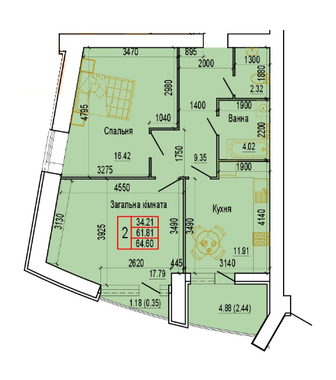 2-кімнатна 64.6 м² в ЖК Еверест від 14 000 грн/м², Суми