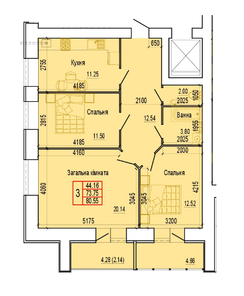 3-кімнатна 80.55 м² в ЖК Еверест від 15 500 грн/м², Суми