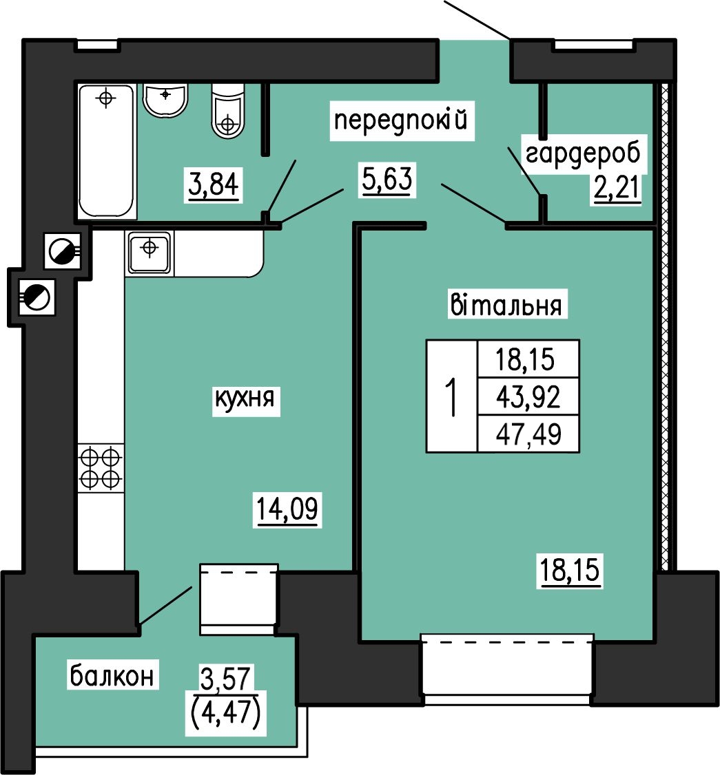 1-кімнатна 47.49 м² в ЖК на вул. Лучаківського-Тролейбусна від 19 000 грн/м², Тернопіль