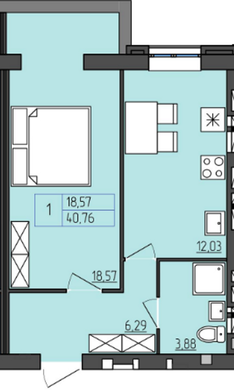 1-комнатная 40.76 м² в ЖК София от 18 250 грн/м², с. Агрономичное