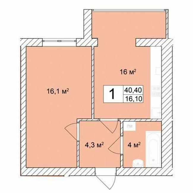 1-кімнатна 40.4 м² в ЖК Прага від 14 000 грн/м², м. Старокостянтинів