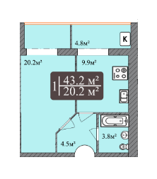 1-комнатная 43.2 м² в ЖК Dream Park от застройщика, Хмельницкий