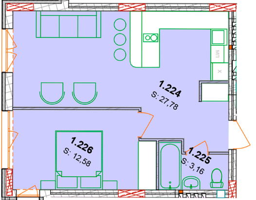 1-комнатная 44.8 м² в ЖК Сонячний квартал от 49 300 грн/м², с. Голубиное